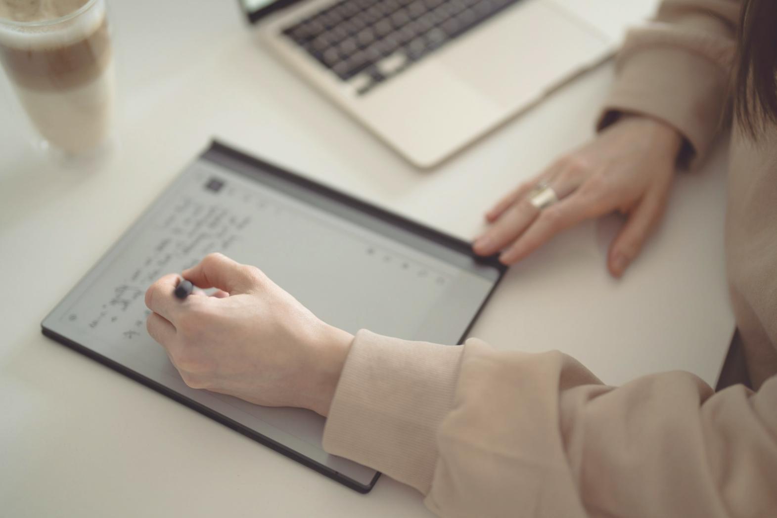 Financial analysis workspace with charts and documents